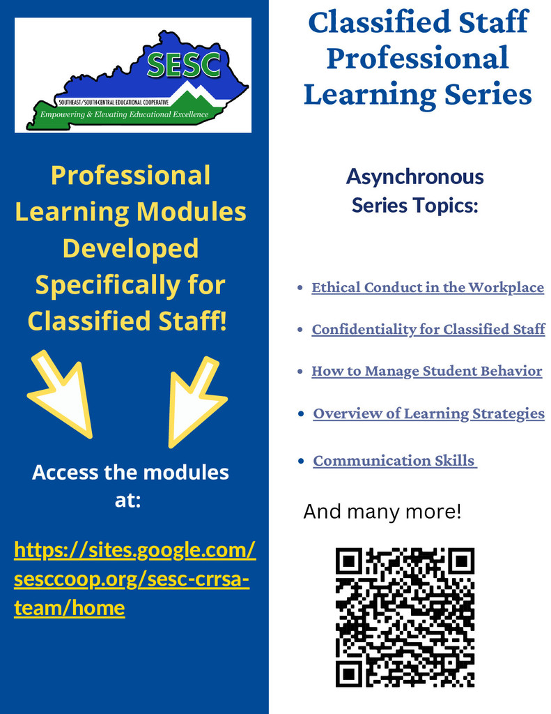 Flyer for Classified Staff Professional Learning Series