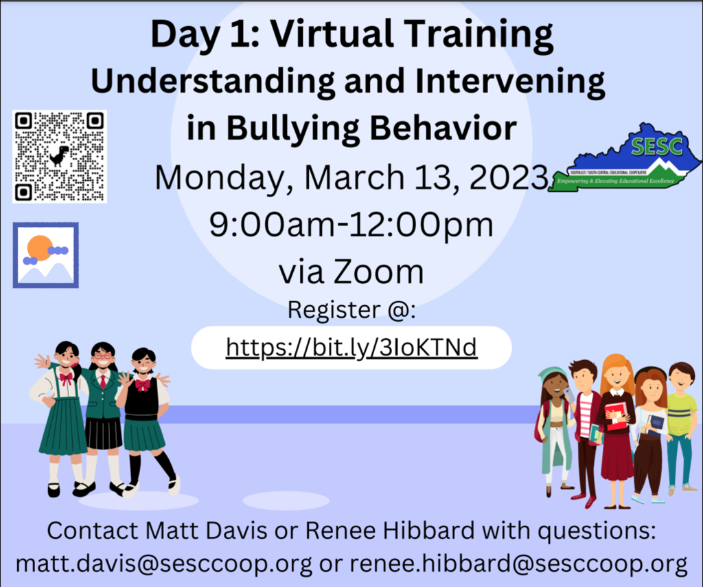 Image of flyer for virtual training: Understanding and Intervening in Bullying Behavior